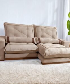 Sofá Retrátil e Reclinável Ibiza/Poseidon 2,50 m Veludo Bege 106 - ZARAT ESTOFADOS