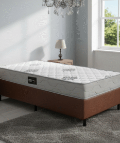 Colchão Solteiro Confort Premium D28 + Base Box Simples Corino Marrom – INOVAFLEX + ALTO NÍVEL CAMAS E COLCHÕES