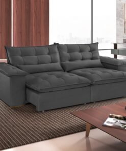 Sofá Retrátil e Reclinável Niger 2,50 m Veludo Cinza B010 - TREVO ESTOFADOS