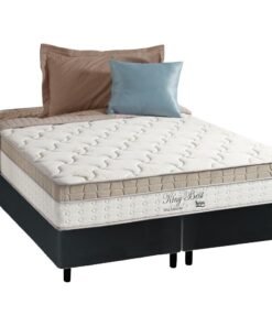 Colchão Queen King Best D28 + Base Box Simples Corino Preto – ANJOS COLCHÕES + ALTO NÍVEL CAMAS E COLCHÕES
