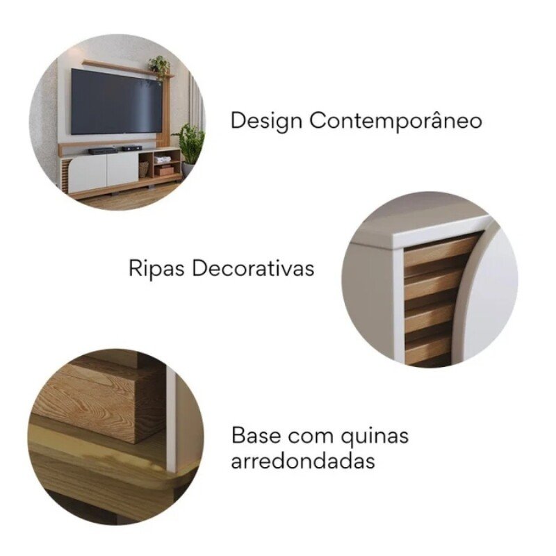 Home Jurerê Off/Freijó Para TV até 75 Polegadas Larg. 1.80m - Colibri - Imagem 6