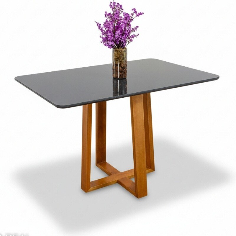 Base Mesa Pedro 4 lugares Vidro Grafite 120x80 Madeira Maciça Art Assento - Entregue Montada