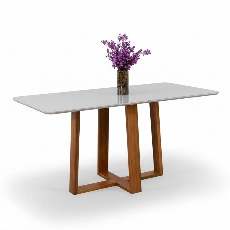 Base Mesa Pedro 6 lugares Vidro Off 160x80 Madeira Maciça Art Assento - Entregue Montada