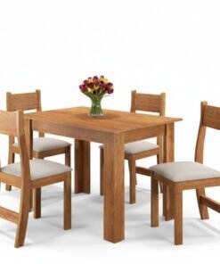 Mesa de Jantar Perla 110×75 Mel + 4 Cad. Brisa Linho Assento Bronze - Viero