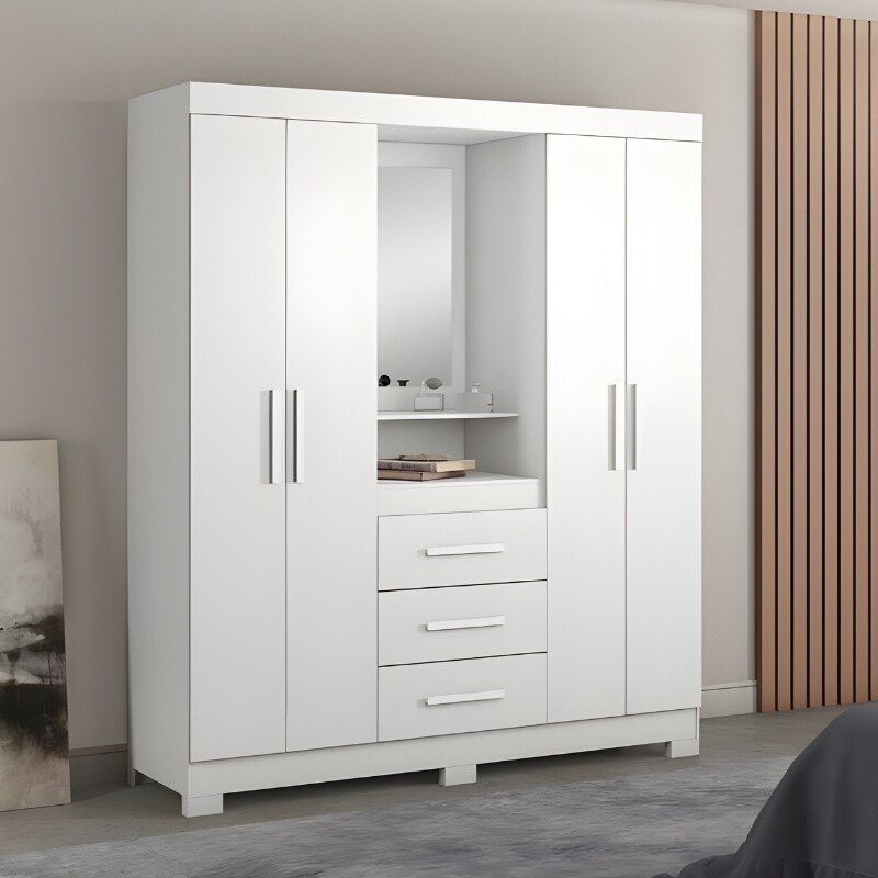 Guarda-Roupa Solteiro 4 portas NT 5015 Branco/Rosa Flex Com Pés Notável - Imagem 2