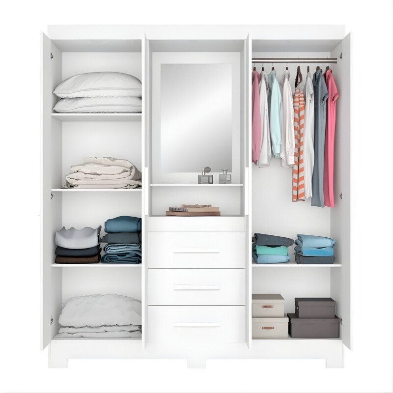 Guarda-Roupa Solteiro 4 portas NT 5015 Branco/Rosa Flex Com Pés Notável - Imagem 3