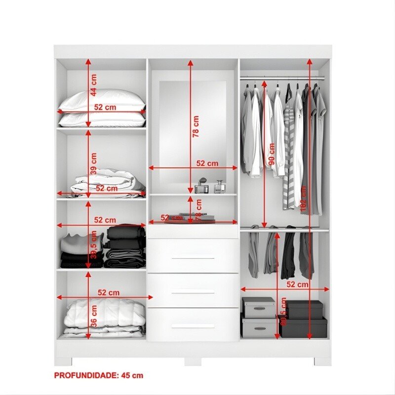 Guarda-Roupa Solteiro 4 portas NT 5015 Branco/Rosa Flex Com Pés Notável - Imagem 6