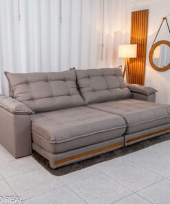 Sofá Retrátil Reclinável Barcelona 2.90m Linho Capuccino 420 - D33 e Molas Ensacadas