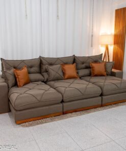 Sofá Retrátil Reclinável Gran Bello 3.20m Linho Marrom 28 - Molas Ensacadas
