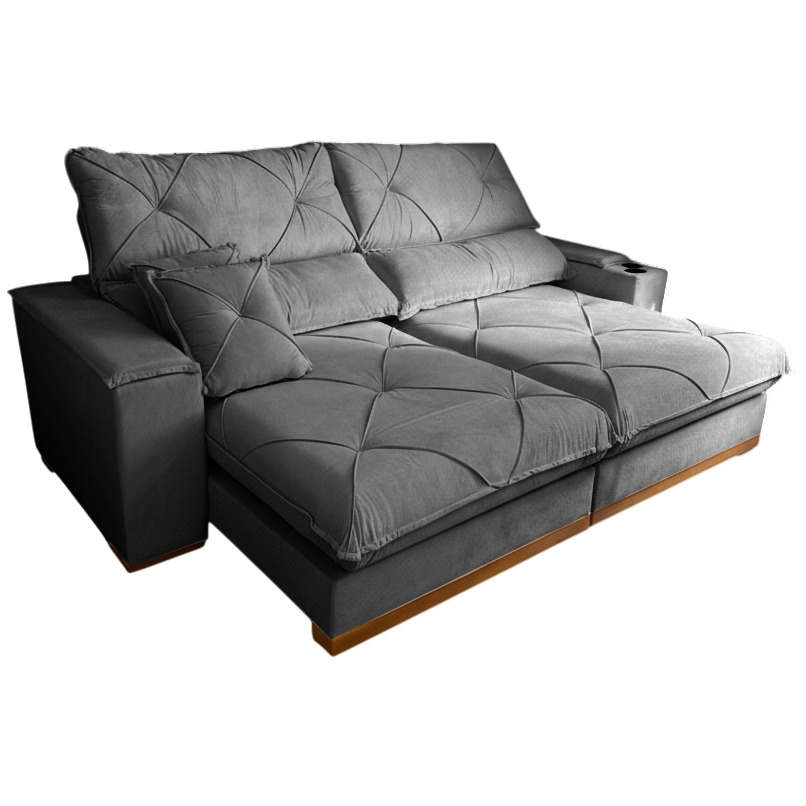 Sofá Retrátil E Reclinável Milano 2,50 M Veludo Cinza 101 - Zarat Estofados