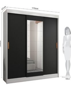 Guarda-roupa 3 Portas (com Espelho) Capri 1,70 M Branco/preto/branco - Fellicci