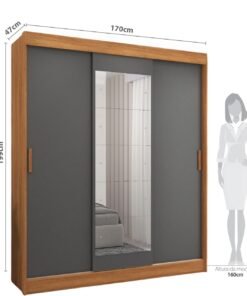 Guarda-roupa 3 Portas (com Espelho) Capri 1,70 M Cinamomo/grafite/off White - Fellicci