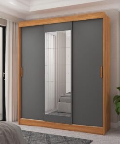 Guarda-roupa 3 Portas (com Espelho) Capri 1,70 M Cinamomo/grafite/off White - Fellicci