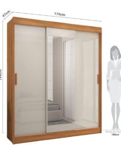 Guarda-roupa 3 Portas (com Espelho) Capri 1,70 M Cinamomo/grafite/off White - Fellicci