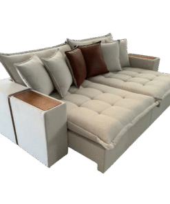 Sofa Cama Tebas/Thebas/Gabriela 2,90 m Linho Bege 313/Courino Dalas - ZARAT ESTOFADOS