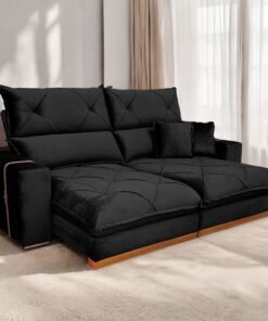 Sofá Retrátil e Reclinável Gran Bello Light 2,50 m Veludo Preto - QUINE ESTOFADOS