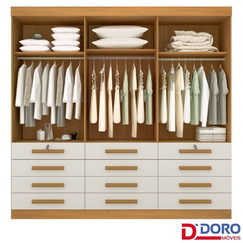 Roupeiro Casal Mônaco Branco 6 Portas 12 Gavetas Larg. 2.40m - D Doro - Imagem 2