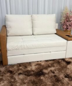 Sofa Cama Anis 1.60m - Bege Linho/Marrom Courino