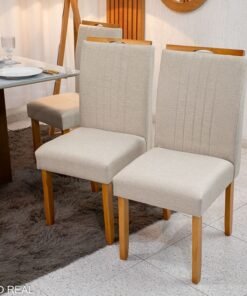 2 Cadeiras Atlanta Linho Bege Cru Madeira Maciça Minas Plac - Entregue Montada