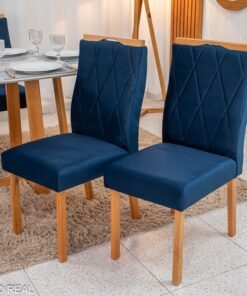 2 Cadeiras Lisboa Veludo Azul 503 Madeira Maciça Art Assento - Entregue Montada