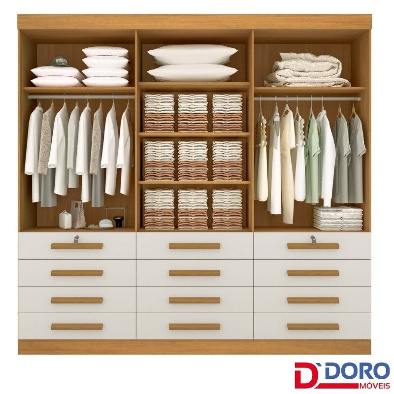 Roupeiro Casal Mônaco Branco 6 Portas 12 Gavetas Larg. 2.40m - D Doro - Imagem 3