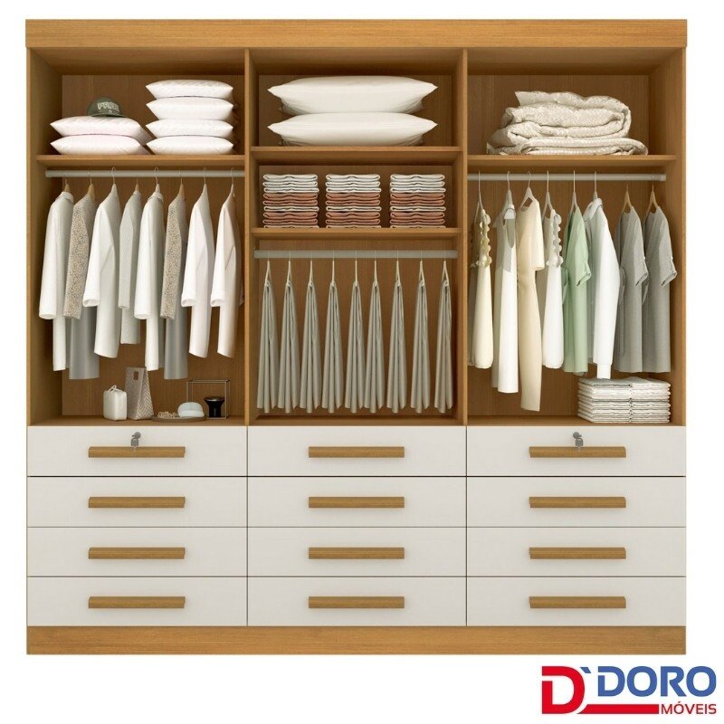 Roupeiro Casal Mônaco Branco 6 Portas 12 Gavetas Larg. 2.40m - D Doro - Imagem 4