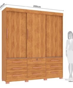 Guarda-Roupa 3 Portas Toronto RP1930 + Cômoda 4 Gavetas com Sapateira Leme CO240 Cinamomo/Off White/Cinamomo – FELLICCI