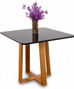 Base Mesa Pedro 4 lugares Vidro Preto 90x90 Madeira Maciça Art Assento - Entregue Montada