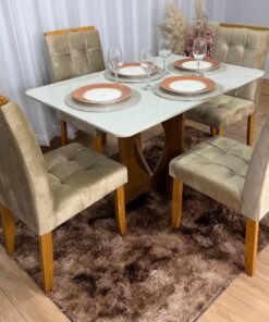 Mesa de Jantar Madri 1.20x0.80 Com 4 Cadeiras Califórnia - Cinamomo/Off white/Avelã
