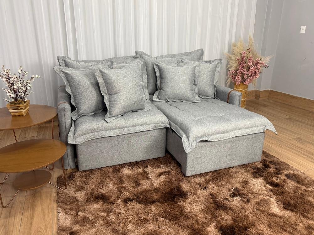 Sofá Cama/Retrátil Genova 2.20m - Cinza Linho - Imagem 3