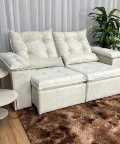 Sofá Retrátil Reclinável Atenas 2.00m - Bege Veludo