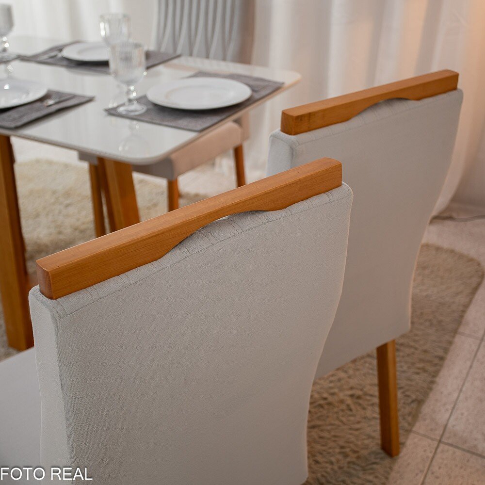 Mesa Pedro Mel Vidro OFF 120×80 4 Cadeiras Genova Veludo Prata 514 Madeira Maciça Art Assento - Entregue Montada - Imagem 4
