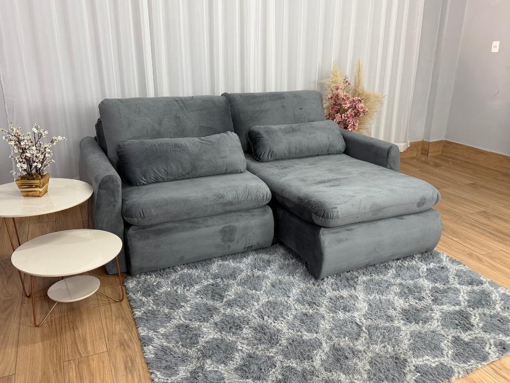 Sofá Cama Retrátil Reclinável Amaranto 1.90m Mod.80 - Cinza Veludo - Imagem 3