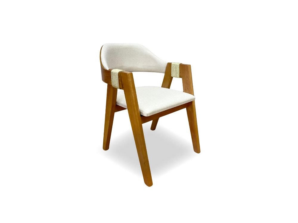 Cadeira Ravena Concha Madeira Maciça - Linho Cru - Imagem 4