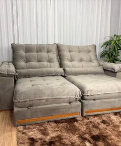 Sofá Retrátil e Reclinável Istambul 2.50m - Bege Veludo