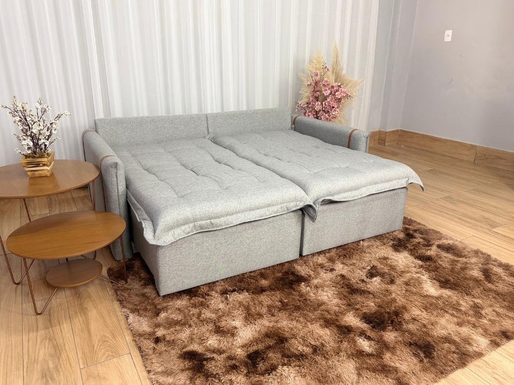 Sofá Cama/Retrátil Genova 2.20m - Cinza Linho - Imagem 7