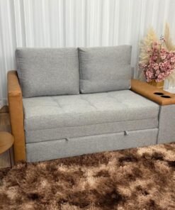 Sofa Cama Anis 1.60m - Cinza Linho/Marrom Courino