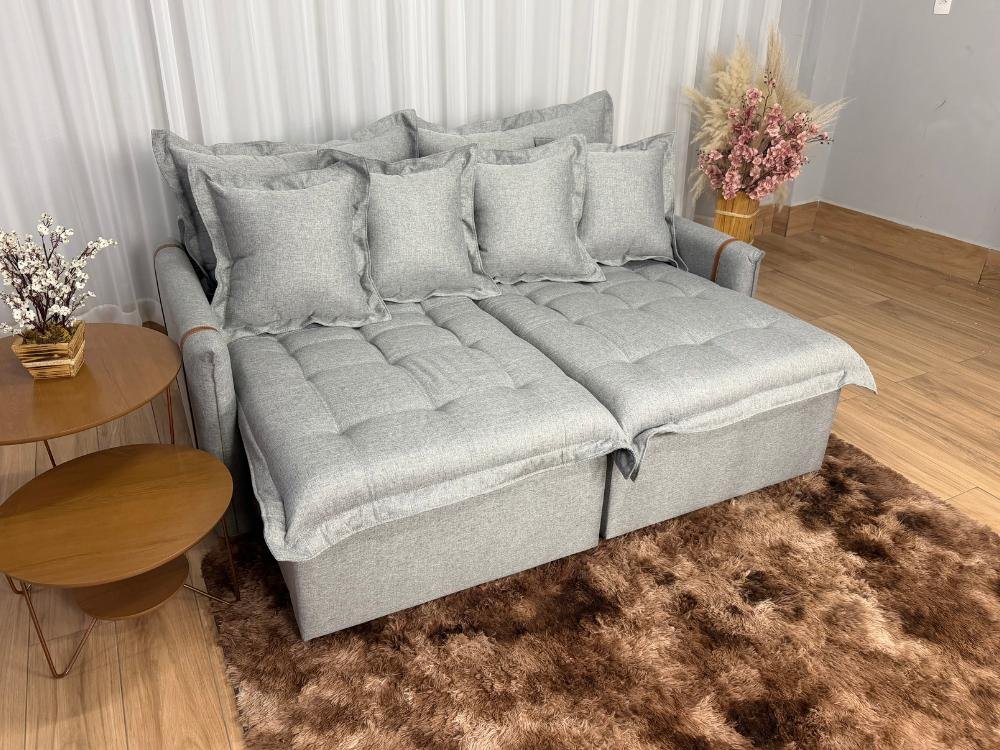 Sofá Cama/Retrátil Genova 2.20m - Cinza Linho - Imagem 4