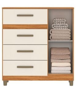 Guarda-Roupa 3 Portas Toronto RP1930 + Cômoda 4 Gavetas com Sapateira Leme CO240 Cinamomo/Off White/Cinamomo – FELLICCI