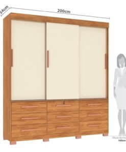 Guarda-Roupa 3 Portas Toronto RP1930 + Cômoda 5 Gavetas Malta CO250 Cinamomo/Off White/Cinamomo – FELLICCI