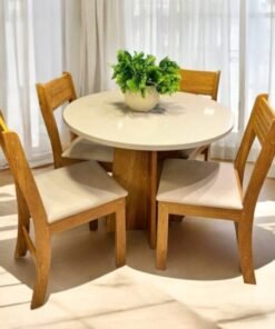 Mesa de Jantar Flipp Circular 0.90 Com 4 Cadeiras Brisa - Mel Blonde/Off white/Pastel