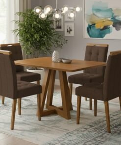 Mesa Alva ME02 120 Canela com 4 Cadeiras Sophia Veludo Marrom – KAPPESBERG + WM DECOR