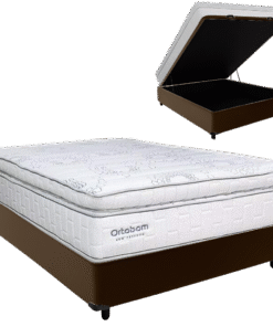Colchão Casal New Freedom D33 Base Box Baú Corino Marrom – ORTOBOM + ALTO NÍVEL CAMAS E COLCHÕES
