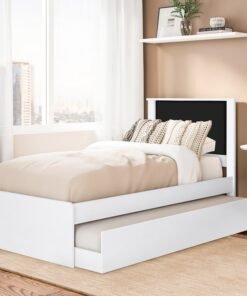 Cama Solteiro Barcelona + Auxiliar Branco/preto/branco - Tebarrot Do Brasil