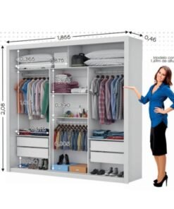 Guarda-roupa Veneza/clara/berlim Premium(3 Portas Espelhadas) 1,855 M Cinamomo/branco – Carioca MÓveis
