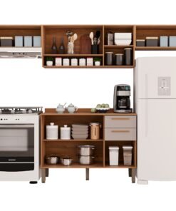 Kit 2 ArmÁrio AÉreo Geladeira + 1 ArmÁrio AÉreo Vidro FumÊ + 1 BalcÃo New ValÊncia Cinamomo/off White - SallÊto