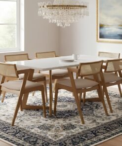 Mesa Miami 160 Canela/off White Com 6 Cadeiras Zeus Canela/linho Bege – Sala Vip Movelaria