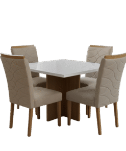 Mesa Salinas 90 Cinamomo/off White Com 4 Cadeiras Safira Veludo Bege – Cel MÓveis + Cel MÓveis