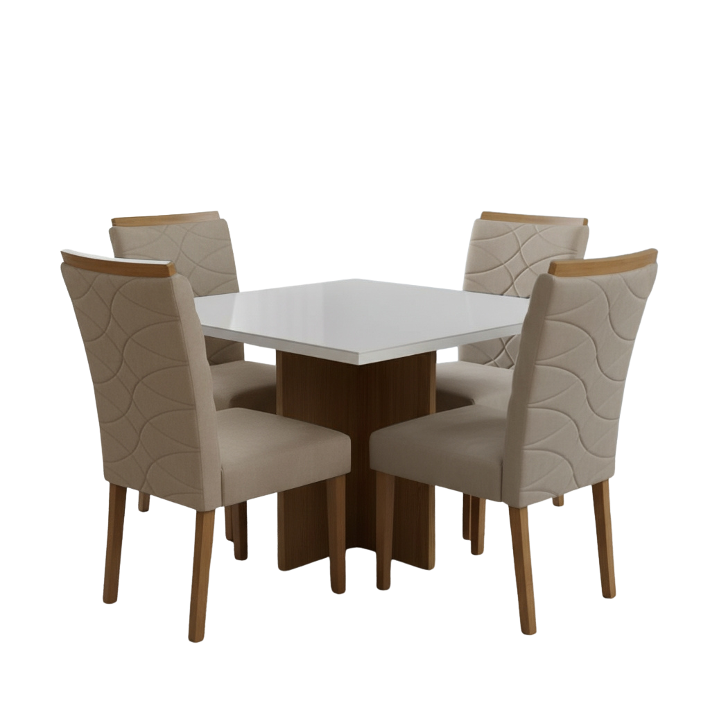 Mesa Salinas 90 Cinamomo/off White Com 4 Cadeiras Safira Veludo Bege – Cel MÓveis + Cel MÓveis