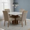Mesa Salinas 90 Cinamomo/off White Com 4 Cadeiras Safira Veludo Bege – Cel MÓveis + Cel MÓveis